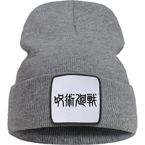 Jujutsu Kaisen Japanese Letter Print Beanie Caps Creativity Fashion Unisex Hats Cotton Winter Knitted Cap Outdoor Comfort Hat