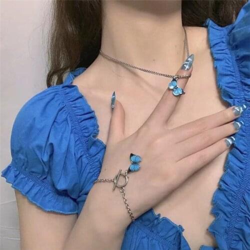 2020 Fashion Butterfly Pendant Necklace for WomenSilver Color Chian Choker Necklaces Jewelry Female Christmas Gift