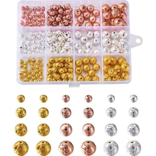 240pcs/box Electroplated Natural Lava Rock Beads Round Loose Spacer Beads For Handmade DIY Bracelet Necklace Jewelry Making