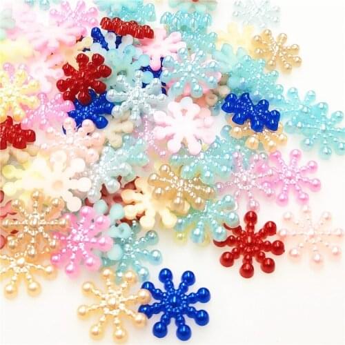 50pcs 15MM mix color Pearl Resin Snowflake Flatbacks Embellishments DIY Phone Christmas Decorations Scrapbooking Crafts