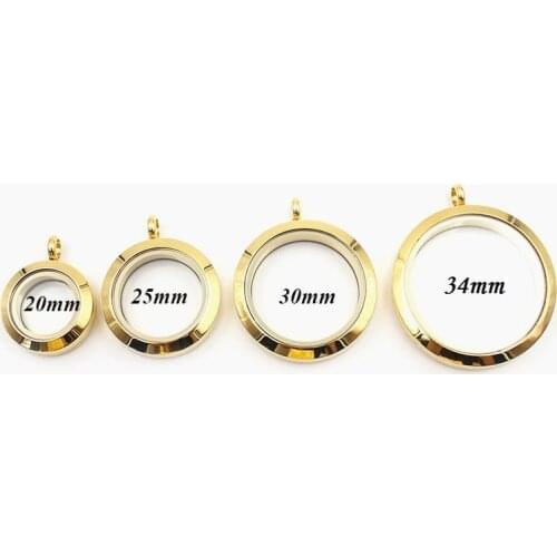 6Pcs/lot Mix Size Gold Plain Twist Screw Floating Locket 316L Stainless Steel Floating Charms Memory Glass Locket DIY Pendant