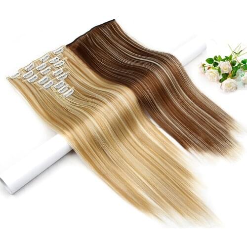 Hairpieces Curly Clip In Hair Extensions Synthetic 8pcs Set 150G Ombre Hair Extensions Clip Fake Hair Pieces