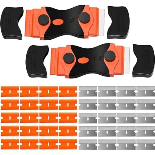 ABSF 2Pcs Ceramic Hob Scraper Double Edged Glass-Scrapers Window Scraper with 80 Pack Replacement-Blades for Removing Labels