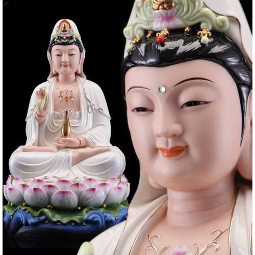 Asia home altar shop Worship high grade color Porcelain GUAN YIN PU SA BUDDHA efficacious Talisman buddha family Mascot statue