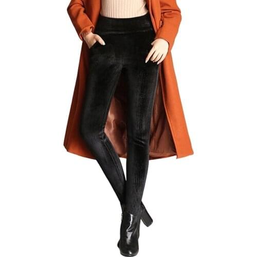2021 Winter Double Thicken Velvet Skinny Womens Pants High Elastic Waist Stretch Slim Trousers Female Pencil Pants
