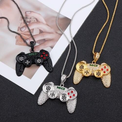 Hip Hop Iced Out Game Controller Handle Pendant Necklace for Women Men Gold CZ Crystal Rhinestone Jewelry chain Necklaces