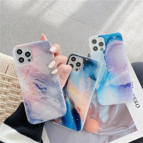 Marble Texture Phone Case For iPhone 12 Pro 11 Pro Max XR XS Max X 7 8 Plus SE2020 12Mini 11 Gold Foil Soft Silicone Back Cover