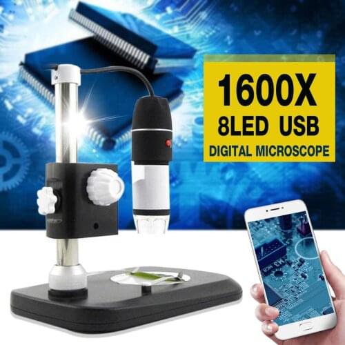 1600X Professional USB Digital Microscope 8 LEDs 2MP Electronic Microscope Endoscope Zoom Camera Magnifier Lift Stand Adapter