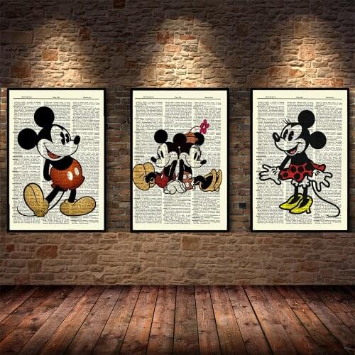 Disney Cartoon Retro Canvas Mickey Minnie Mouse Posters and Prints Cuadros Painting on Canvas Wall Art Pictures Kids Room Decor