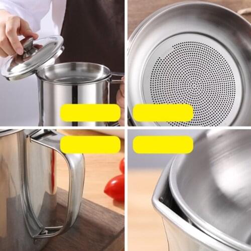 Stainless Steel Bacon Grease Container Strainer Can Oil Keeper