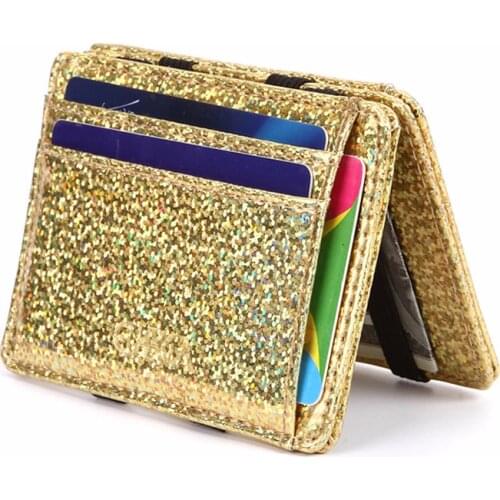 Billtera Women PU Card Holder Credit ID Cards Magic Wallet Laser Sequins Fashion Women ID Package Leather Credit Card Case Purse