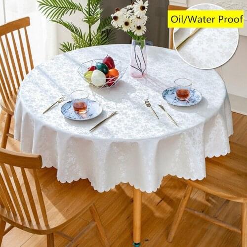 PVC Round Tablecloth Waterproof Oilproof Thick Wedding Dining Table Cover Banquet Party Home Table Cloth Jacquard Flower Printed