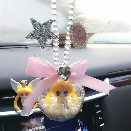 Sailor Moon Figure Toys Anime Sailormoon Interior Hanging Ornament Cartoon Fur Pompom Car Padent Key chain Decoration D305