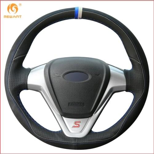 MEWANT Black Leather Black Suede Car Steering Wheel Cover for Ford Fiesta 2008-2013 Ecosport 2013-2016 Interior Accessories