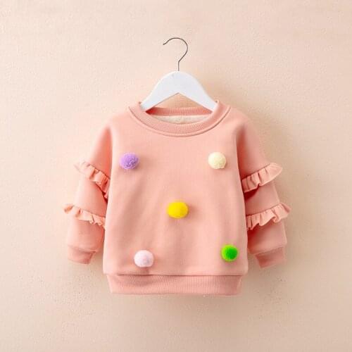 Lovely baby girls Plus Velvet Sweater Winter Childrens Hair Ball Padded Coat Long sleeve ruffle princess cute clothing