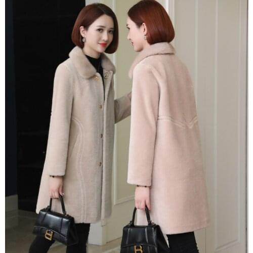 Fashion High Quality 100% Genuine Wool Fur Coat Autumn Winter Mink Fur Collar Female Jacket Warm Womens Coats Casaco Zjt1959