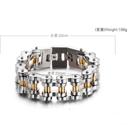 Hot Design Bracelet Chain 316L Polished Stainless Steel Silver Color&Gold Bicycle Chain Cool Punk Mens Boys Bracelet Bangle