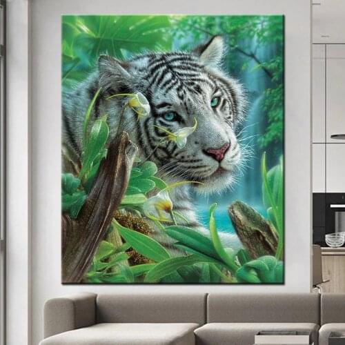 DIY White Tiger of Eden 5d Diamond Painting Embroidery Animals Cross Stitch Kits Mosaic Canvas Wall Home Decoration Handmade