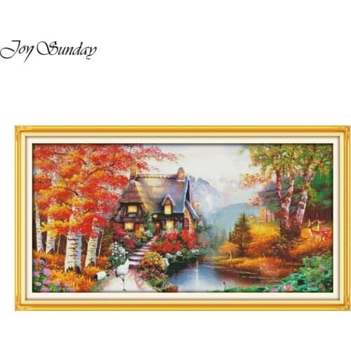 House of Dreams Cross Stitch Kit Joy Sunday Ctitch Stitch Printed Fabric Water Soluble Canvas DMC Embroidery Floss Home Decor