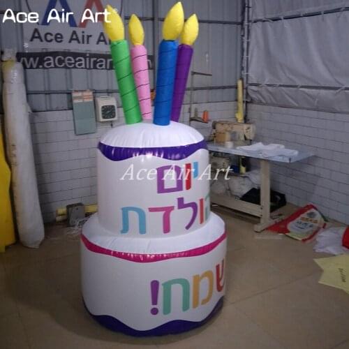 Inflatable birthday party decoration inflatable birthday cake with led lights for celebration