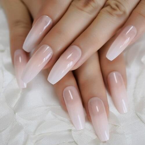 Natural Coffin Daily Salon False Nail Long Full Cover French Nail Tips Gradient Smooth Good Quality Ballerina Faux Ongles