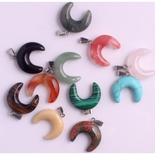 Wholesale 50pcs/lot Fashion Green Aventurine Natural Stone Mixed New Moon Shape Pendants for DIY Jewelry Making Free Shipping