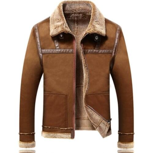 Autumn brwon faux mink leather jacket mens lapel winter thicken warm Plus velvet fur leather coat men slim jackets fashion B91