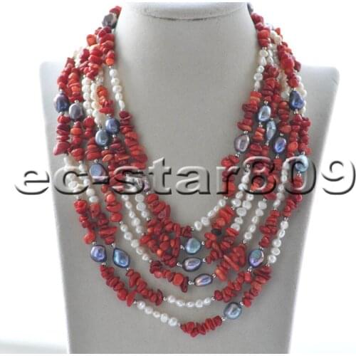 MTC·STAR Z10121 50"-100" 11mm Black White Baroque Pearl Coral Necklace