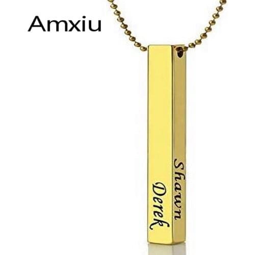 Amxiu Custom Stainless Steel Bar Pendant Necklace Engrave 1-4 Names Necklace Jewelry Personalized Gifts