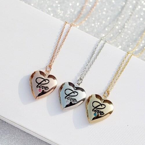 2pcs/Lot Heart Photo Love Letter Frame Pendant Necklace Crystal Locket Necklaces Can Open Women Men Memorial Jewelry