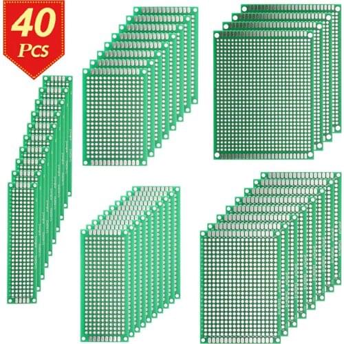 PCs 40 PCB DIY Double-sided Prototyping PCBs Circuit Boards Kit, 5 Size Universal Untraced Perforated Printed Circuits Boards