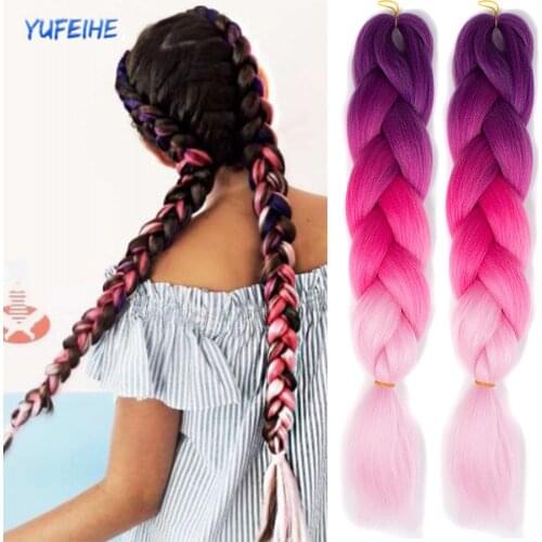 Yufeihe 24Inch 100g Jumbo Braids Synthetic Hair Twist Braids Ombre Colorful Crochet Braiding Hair Extensions For Women For Kids