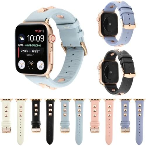 Rose Gold Metal Rivet Watch band For Apple watch band 42/38mm Leather Sport Strap For iWatch series 4 3 2 1 44/42mm Accessories