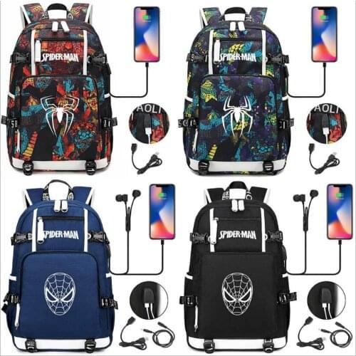 Superhero Spiderman USB headset teenagers schoolbag mens and womens leisure travel backpack