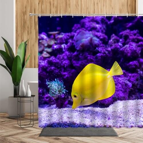 Blue Marine Animal Shower Curtain Colorful Fish Coral Bathtub Screen Waterproof Bath Curtains With Hook Bathroom Home Decoration