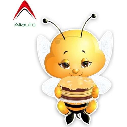 Aliauto Funny Car Sticker The Bee Holds The Honey Cake Decal Accessories PVC for Volkswagen Polo Ford BMW Toyota,19cm*13cm