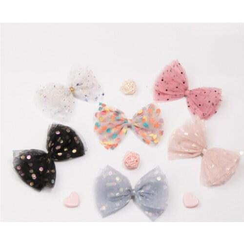 10pcs/lot Kids Girls Big Polka Dot Ribbon Glitter Bow Clips With Bling Stars Hairpins Boutique Hair Clips Hair Accessories
