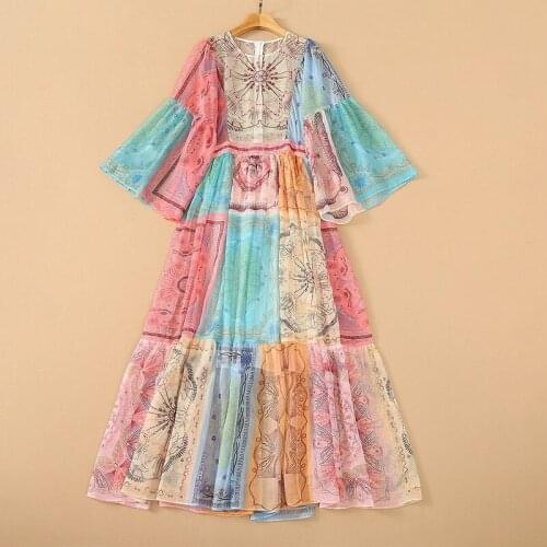 European and American womens wear for summer 2021 Long sleeves with flared sleeves Vintage print fashion dress