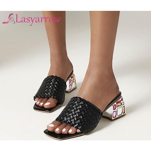 Lasyarrow 2020 new arrive women sandals crystal high heel casual party shoes fashion brand summer sandals ladies big size 48