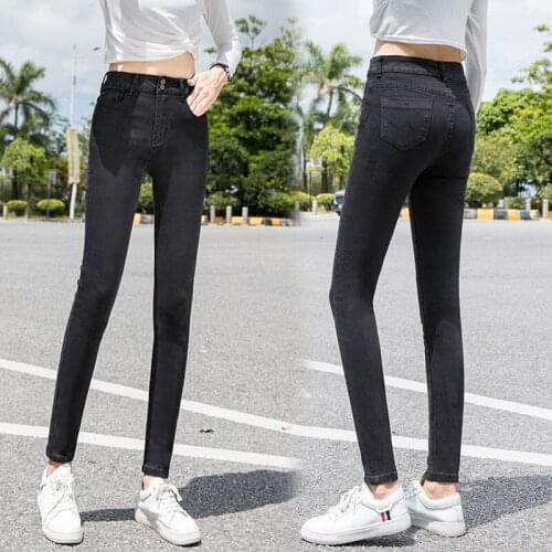 FNOCE 2020 new womens jeans pants young fashion trends solid high waist high stretchelegant skinny Pencil Ankle-Length Pants