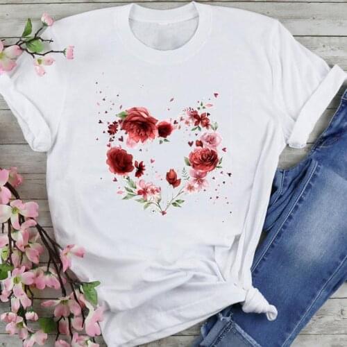 Women Graphic Ladies Floral Watercolor Flower Cartoon Fashion Summer Female Clothes Print Short Sleeve Tops Tees Tshirt T-Shirt