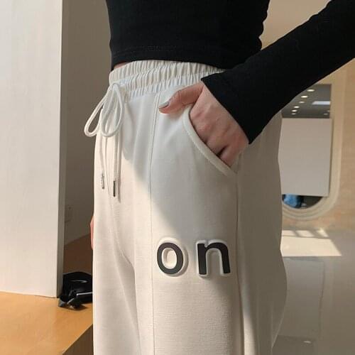 Women Summer Jogging Pants Casual Fashion Letter Pattern Wide-Leg Breathable Cotton Trousers Streetwear Female Students Suits