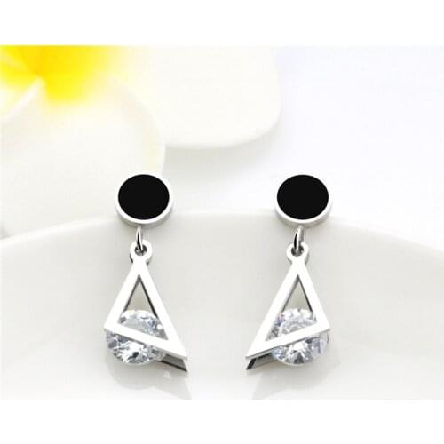 High Grade Zircon Triangle Pendant Stainless Steel Earrings For Women Girls Fashion Geometric Stud Ear Jewelry Party Gifts