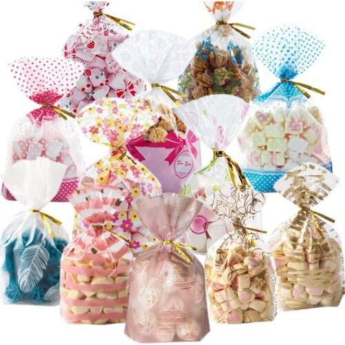 12 Style 50pcs Wedding Favors Gift Bag 20*28cm Large Colorful Plastic Bag Biscuits Cookies Candy Bag For Christmas Birthday Part