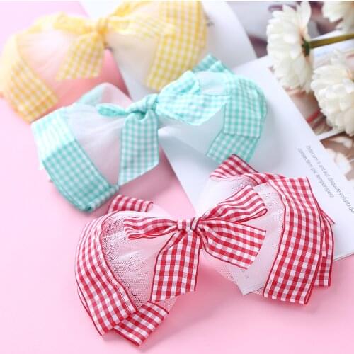 2020 Lovely Baby Girl Plaid Large Bows Fashion Hair Clips For Girls Headwear Children Cute Lace Hairpins Hair Accessories Gifts