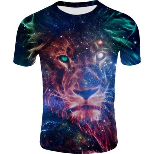 2021 summer 3D printing cute animal lion colorful big party printing fashion mens t-shirts for men and women