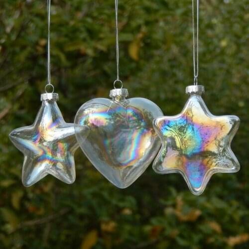 4sets/pack Diameter=8cm Small Size Lustre Pearl Striped Glass Pendant Christmas Tree Star Heart Hanger Home Decoration