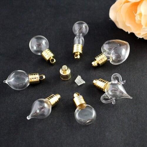 5pcs 6mm bottle mouth glass Vial Pendant gold color cap rice art name on rice craft materia glass bottle for Necklace/Bracelet