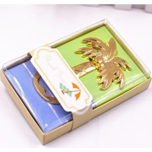 50pcs/lot Wedding Party Souvenirs Gold coconut tree Alloy Beer opener bridal shower favor gift with retail box