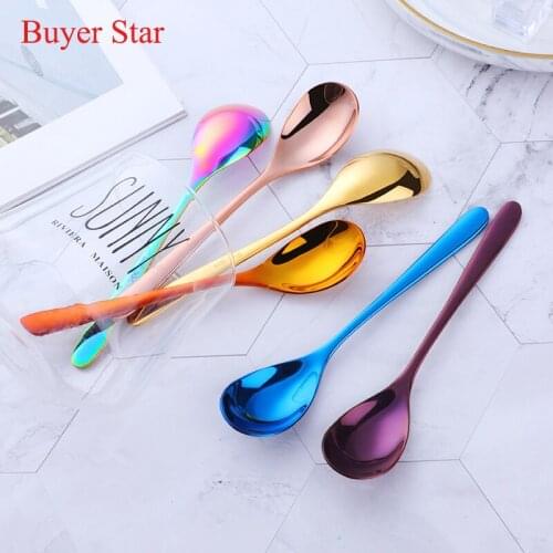 6PCS Stainless Steel Ice Spoon Set Short Handle Colorful Coffee Spoons Stirring Teaspoon Set Cake Ice Cream Scoop Kit Tableware